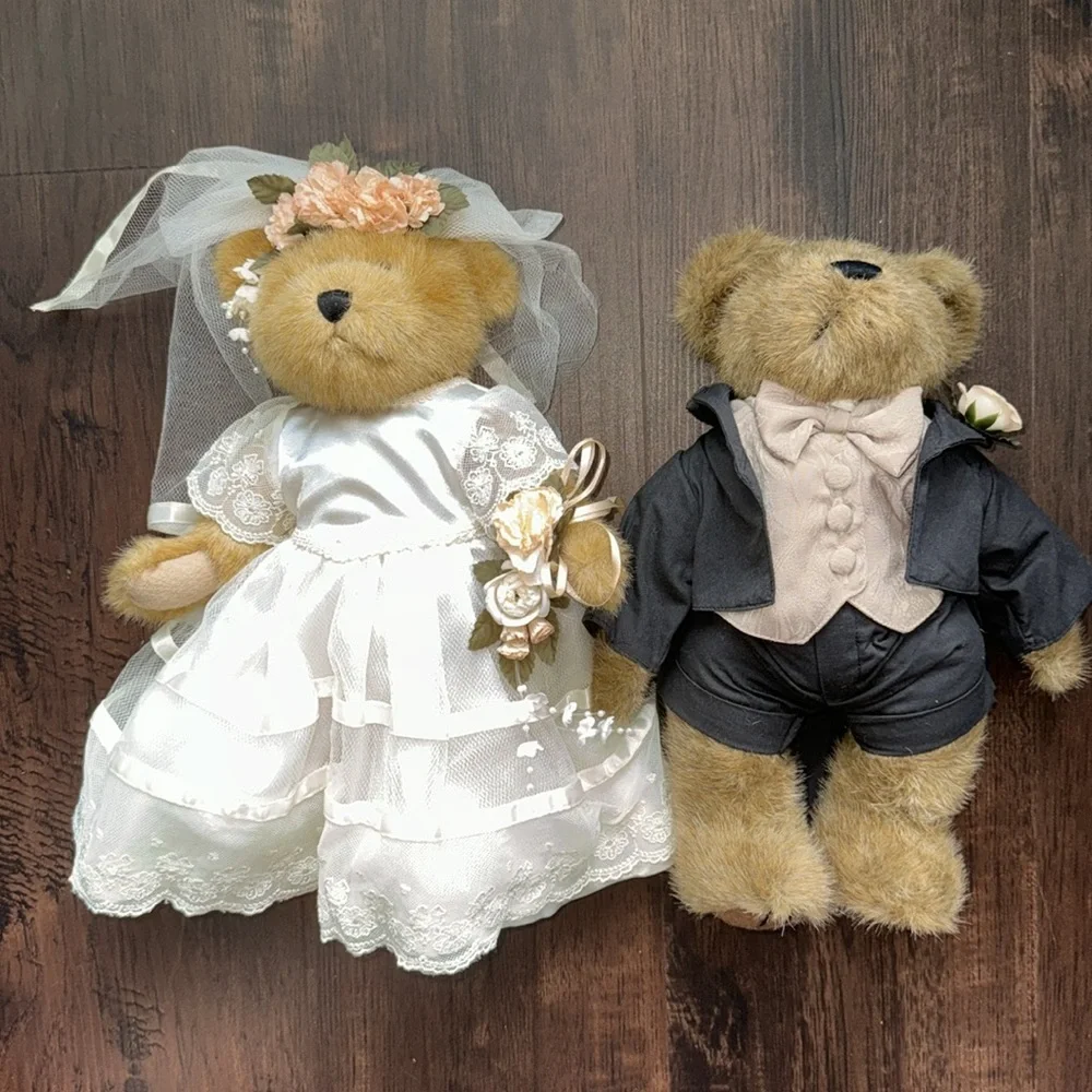 BOYDS BEARS MRS MR EVERLOVE WEDDING MARRIAGE COUPLE GOWN VEIL TUX GARTER PLUSH
